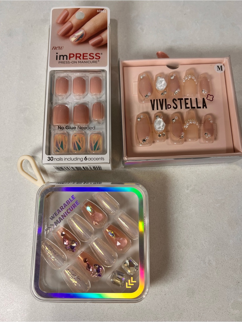 imPRESS Nude Pink Press-On Nail Set with Iridescent Accents Bundle
